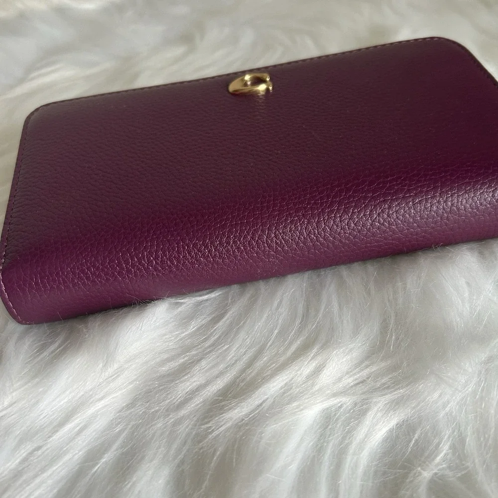 Coach Accordion Zip Wallet Plum Purple Pebbled Leather Gold C Logo 58059 - Picture 5 of 7